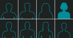 Group of people outlined in teal