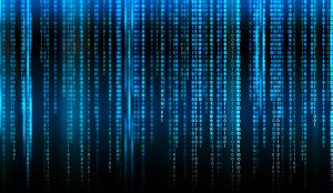 A line of binary code is listed in blue and black.