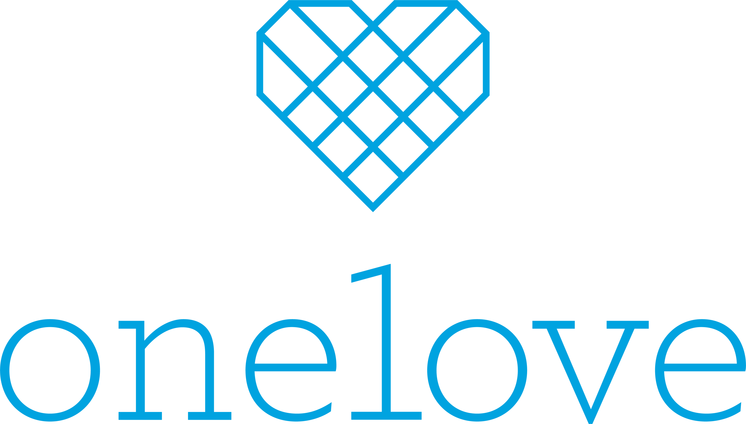 one love logo, a blue heart with lines intersecting it